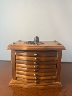 Midcentury Wooden Coaster set with Brass Accents